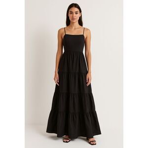 LUSANA Tessa Tiered Maxi Dress‎ Black NWT Sz 4
